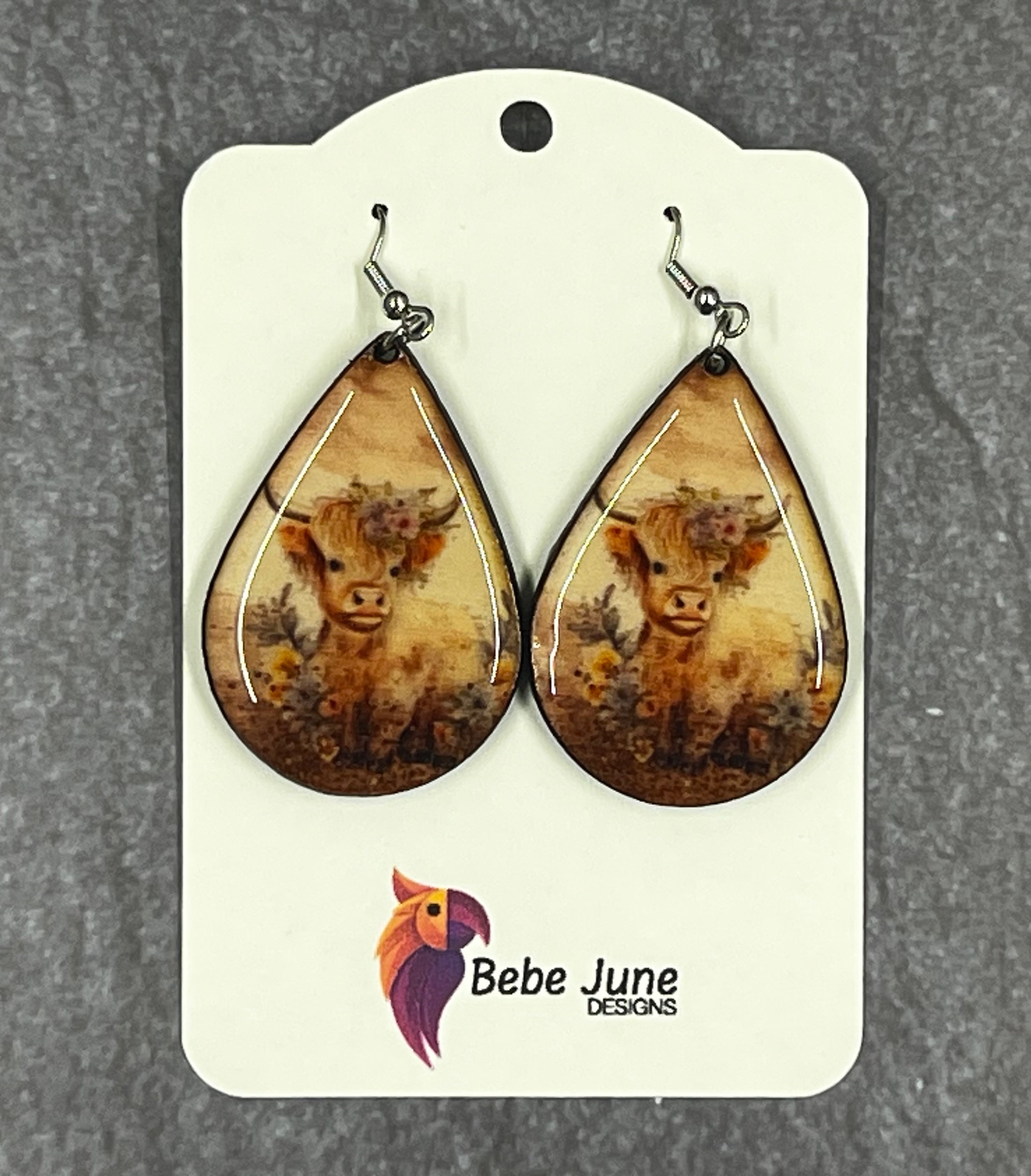 Baby Highland Cow Dangle Earrings