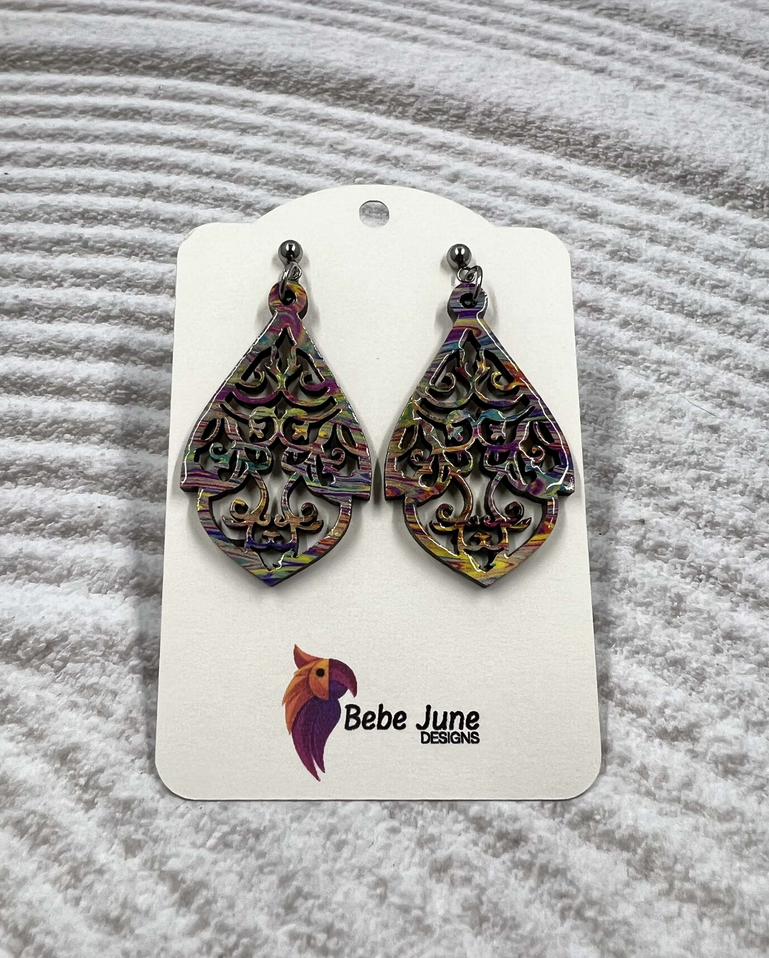 Intricate Rainbow Swirl Design Dangle Earrings, 