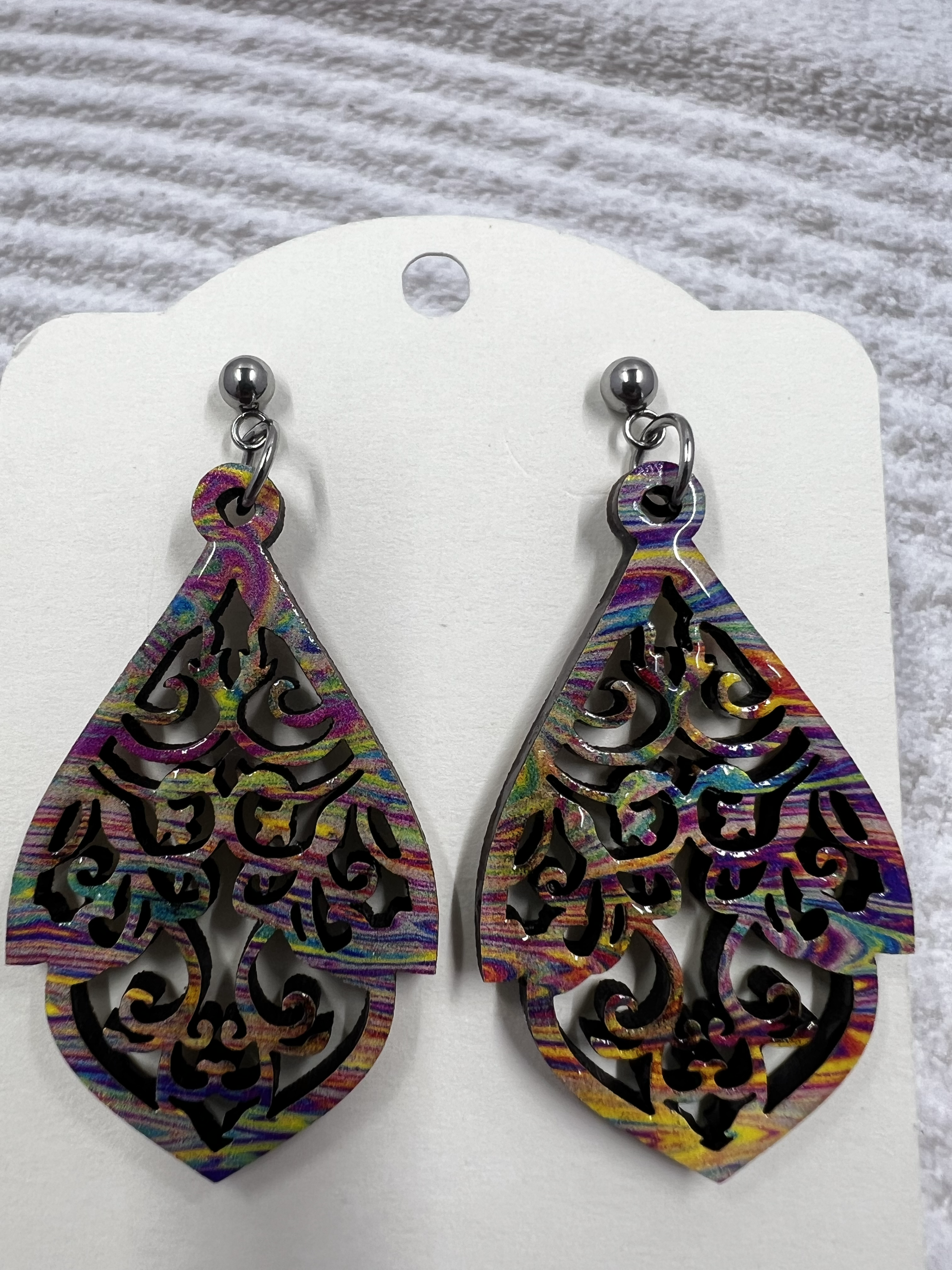 Intricate Rainbow Swirl Design Dangle Earrings, 